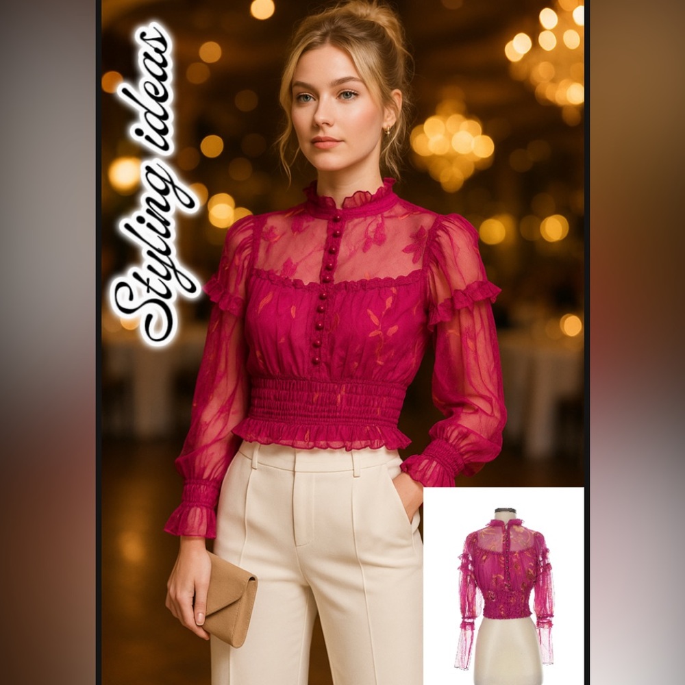 Free people Size M Elegant Magenta Sheer Blouse